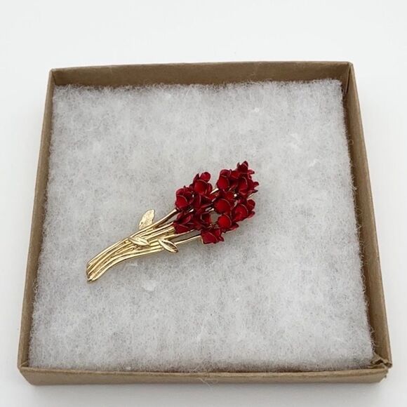 Vintage David Monn 1997 rose bouquet gold tone brooch - Picture 2 of 5